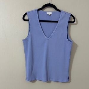 S’EDGE Womens V-Neck Ribbed Sleeveless Top Sz Medium Blue Minimalist Classic